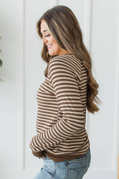 Cocoa & Cream Soft Knit Stripe Top