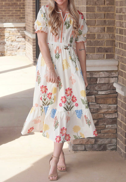 UMGEE Cream Multi Floral Embroidered Dress
