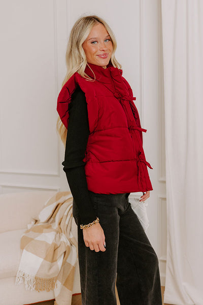 Flutter Sleeve Puffer Vest Red Wine