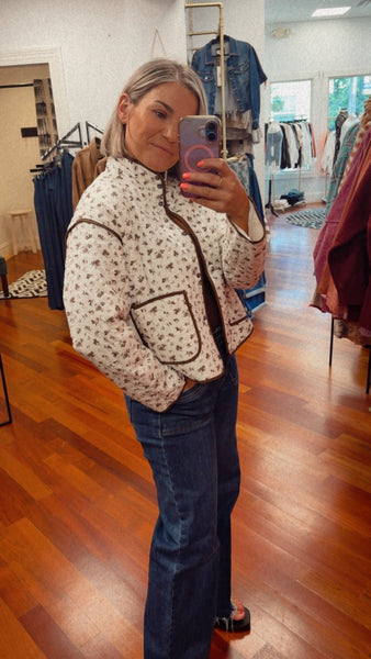 Cream Floral Quilted Jacket