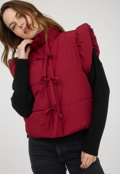 Flutter Sleeve Puffer Vest Red Wine