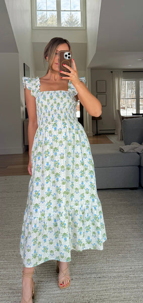 Smocked Floral Dress Blue Mix