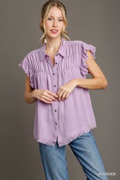 UMGEE Mineral Wash Button Down Top Lavender