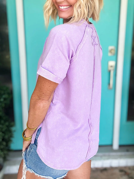 Curved Hem Acid Wash Tee Lavender