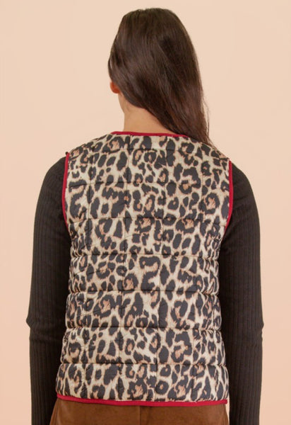 Leopard Red Trim Quilted Vest