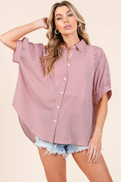 Stripe Oxford Button Down Shirt Red