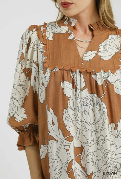 UMGEE Mocha Floral Babydoll Dress