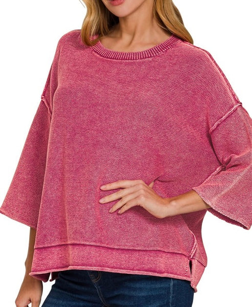 Breezy Knit Top Wine Red