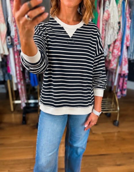 Black Stripe Pullover Top