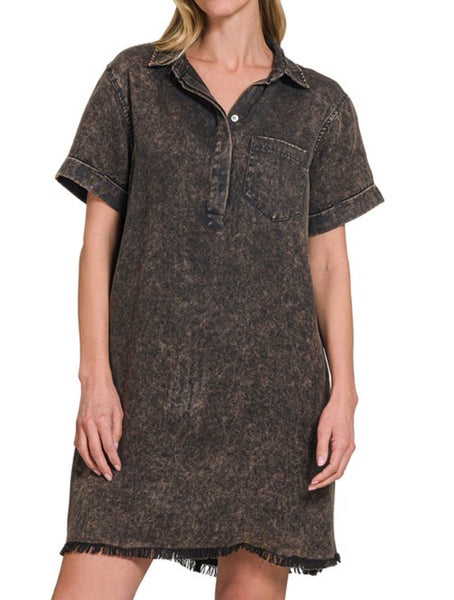 Lizzy Linen Raw Hem Pocket Dress Vintage Black