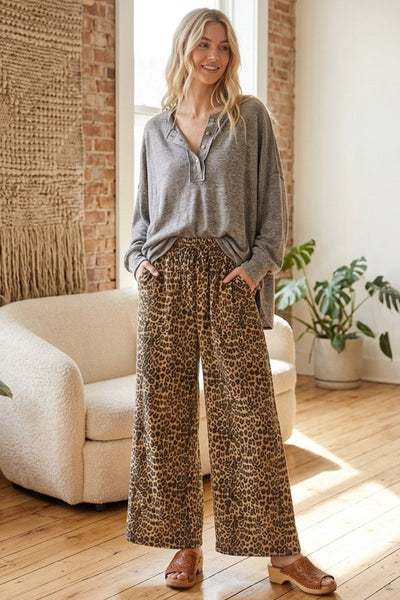 Leopard Wide Leg French Terry Pant