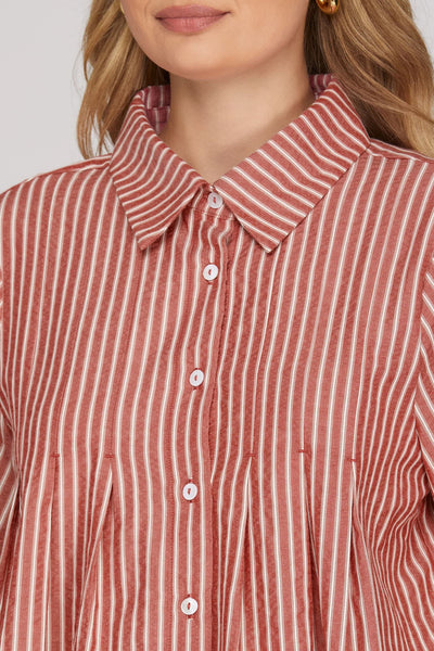 Short Sleeve Striped Collar Top Red