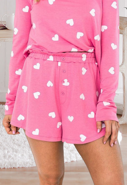 Dark Pink Heart Print Lounge SET