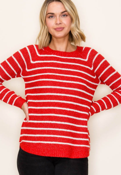 Waffle Stripe Sweater Red