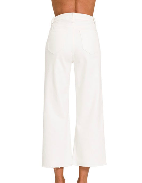 Zenana White Wide Leg Crop Denim Jean