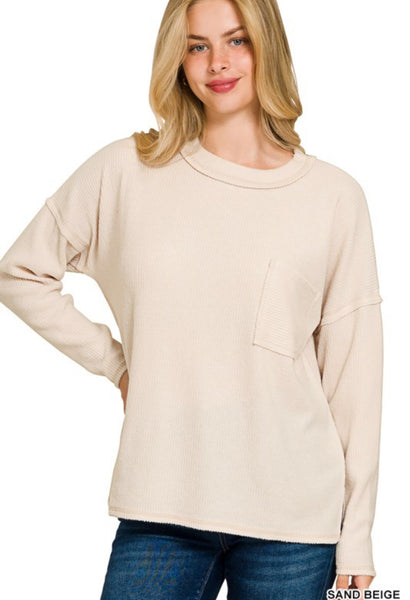 Ribbed Pocket Sweater Beige