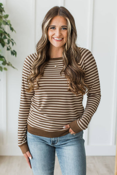 Cocoa & Cream Soft Knit Stripe Top