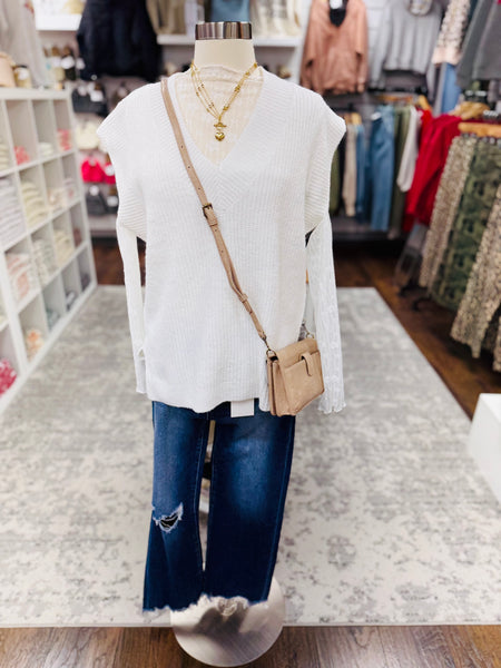 V Neck Boxy Sweater Vest Ivory