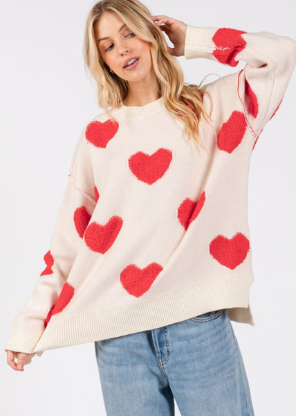 Ivory Red Heart Knit Sweater