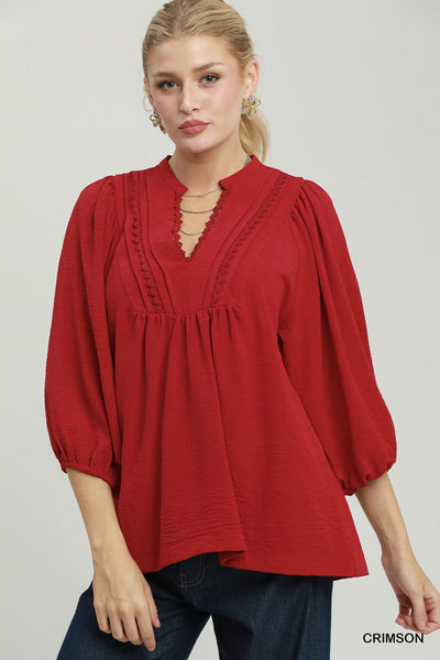 UMGEE Lace Trim Top Crimson