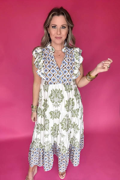 UMGEE Garden Party Midi Dress Green Mix