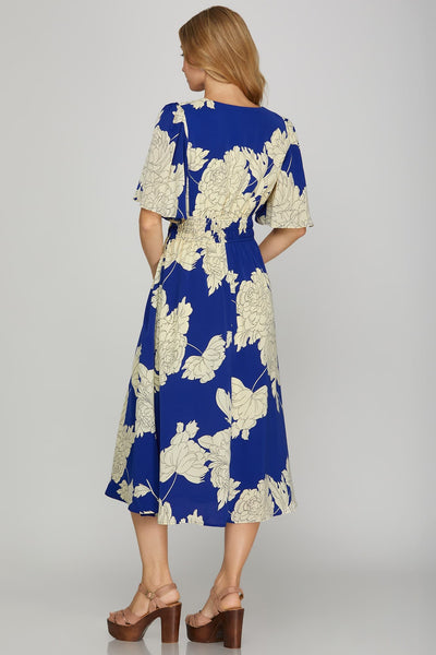 Royal Blue Floral Midi Dress