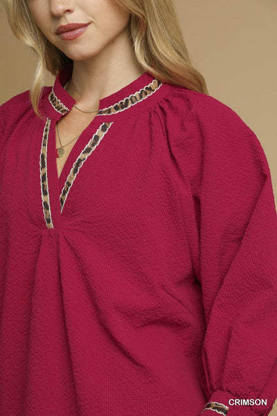 UMGEE Crimson Leopard Trim Top