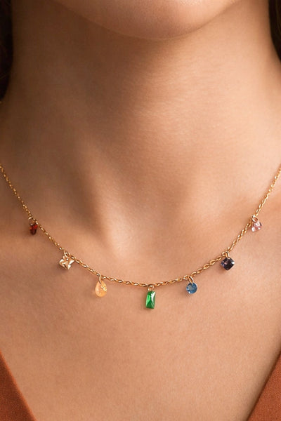 18K Gold Plated S.S. Dainty Multi Stone Necklace