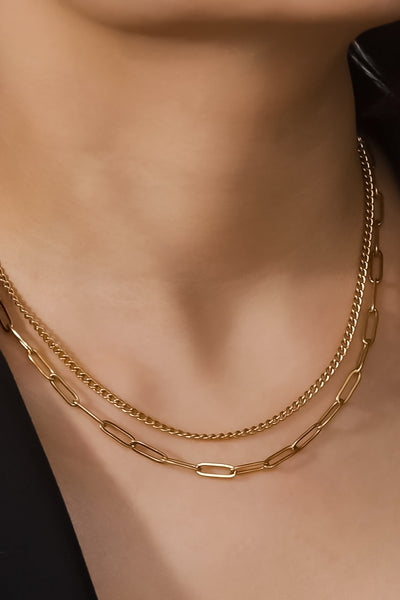 18K Gold Plated S.S. Layered Chainlink Necklace