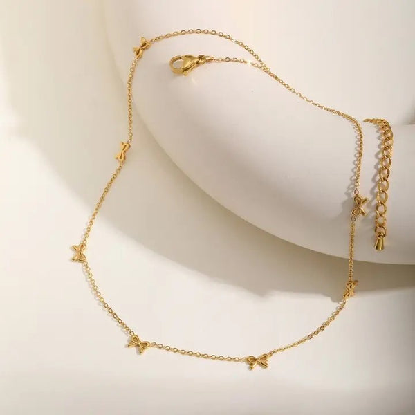 18K Gold Plated S.S. Multi Bow Charm Necklace