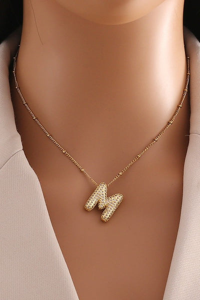 18K Gold Plated S.S. Pave Bubble Letter Necklace