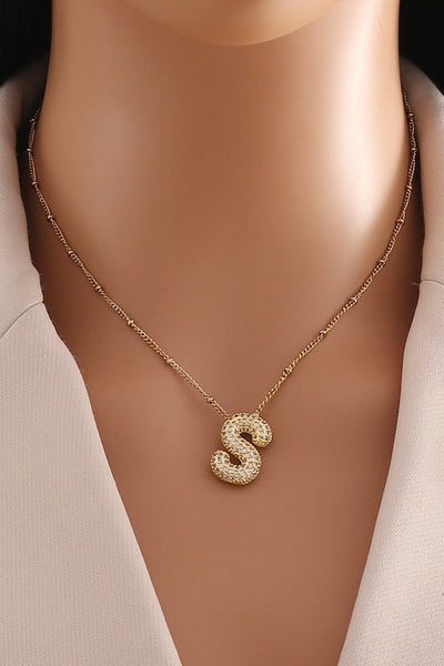 18K Gold Plated S.S. Pave Bubble Letter Necklace