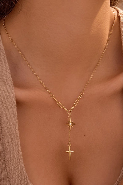 18K Gold Plated S.S. Star & Cross Necklace