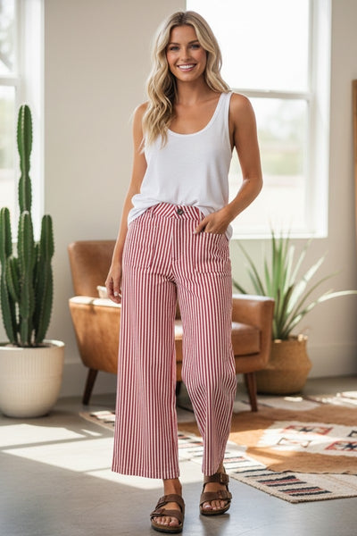 Wide Leg Stripe Pant Red