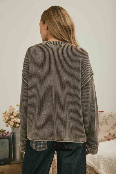 Cuffed Knit Sweater Dark Brown