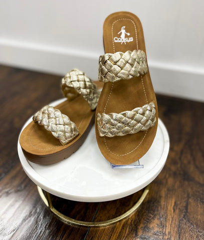 CORKYS Gold Wind It Up Braided Sandal