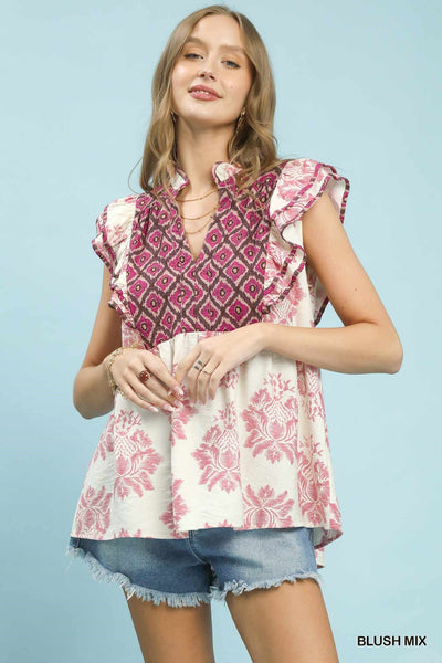 UMGEE Boho Ruffle Top Blush Mix