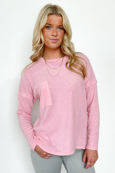 Ribbed Soft Pocket Sweater Rose