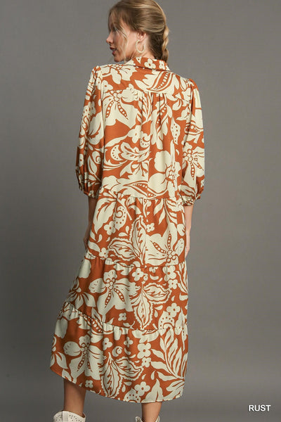 UMGEE Floral Print Midi Dress Rust