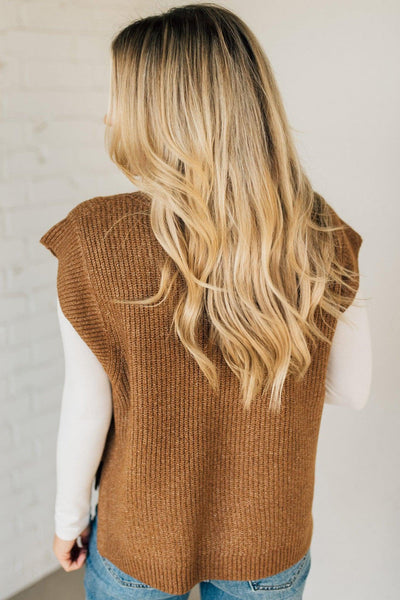 V Neck Boxy Sweater Vest Camel