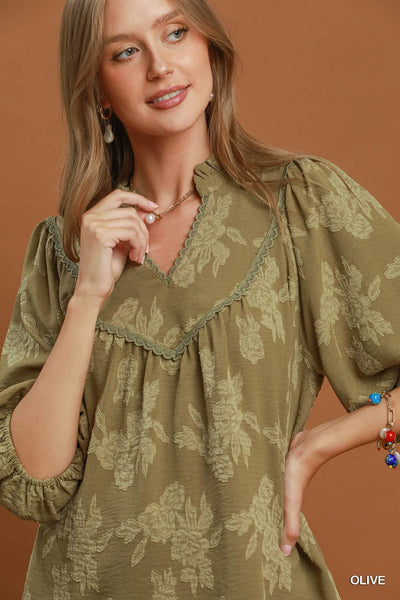 UMGEE Floral Textured Top Olive