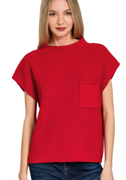 Mock Neck Sweater Top Ruby Red