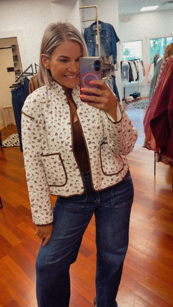 Cream Floral Quilted Jacket