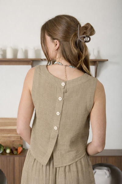 Skirt & Top Button Detail 2PC Set Khaki