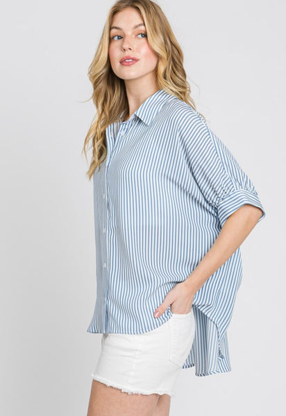 Stripe Oxford Button Down Shirt Blue