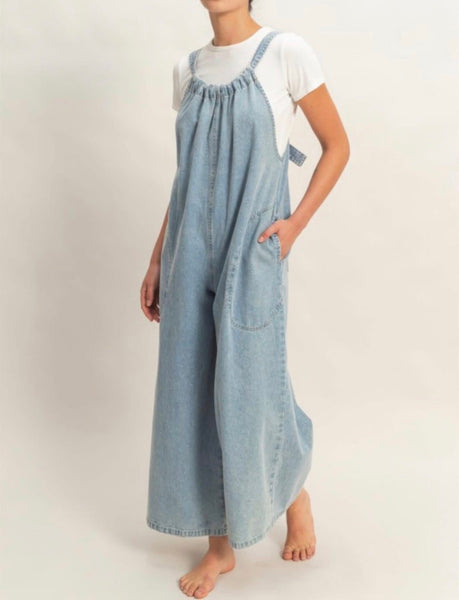 Denim Adjustable Strap Jumpsuit Overall