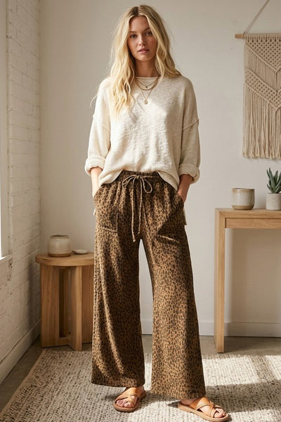 Collette Mocha Leopard Wide Leg Pant