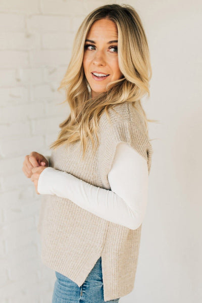 V Neck Boxy Sweater Vest Heather Mocha