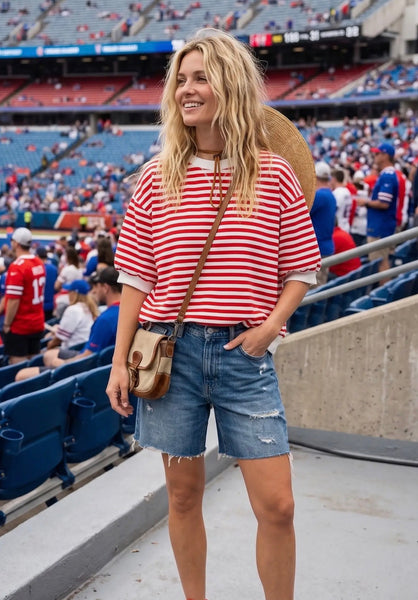 Stripe Contrast Top Red White
