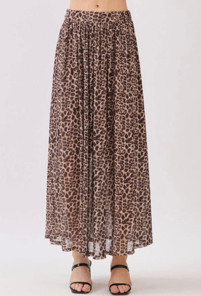 Leopard Print Pleated Maxi Skirt
